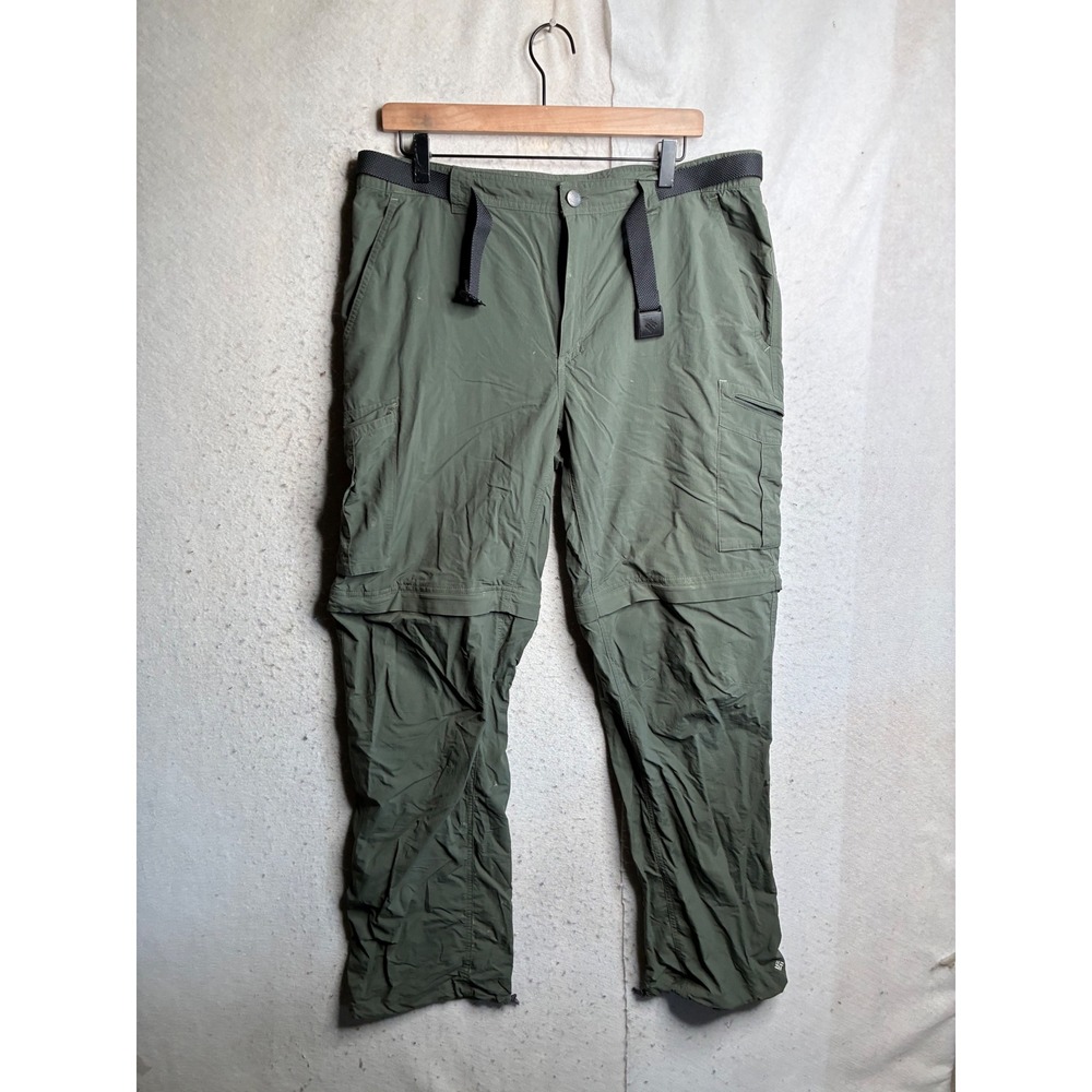 Columbia Omni-Shade Convertible Hiking Pants Green Mens 36x32 Cargo Zip Off